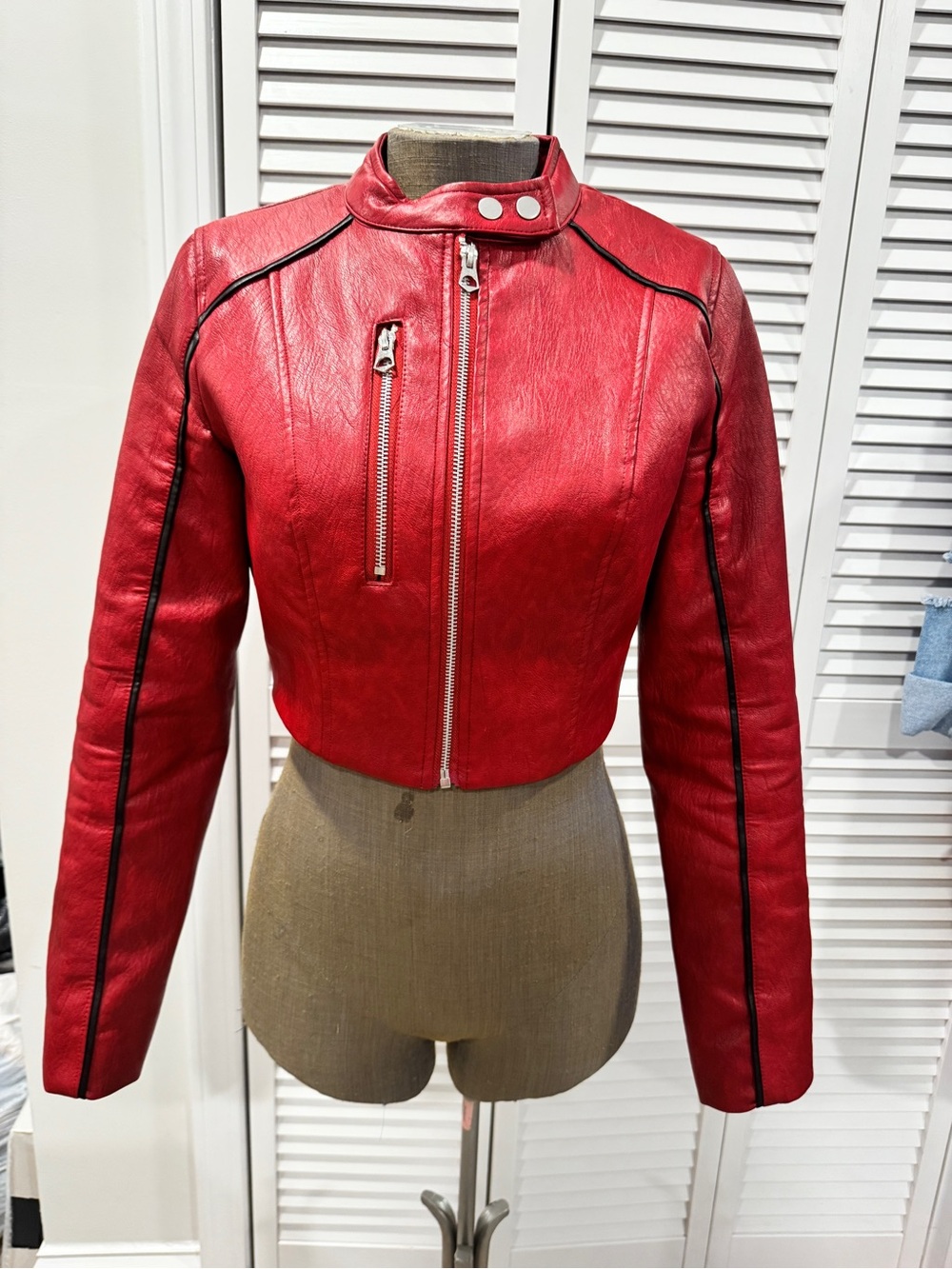 Forever 21 Red Leather Jacket with Black Accents
